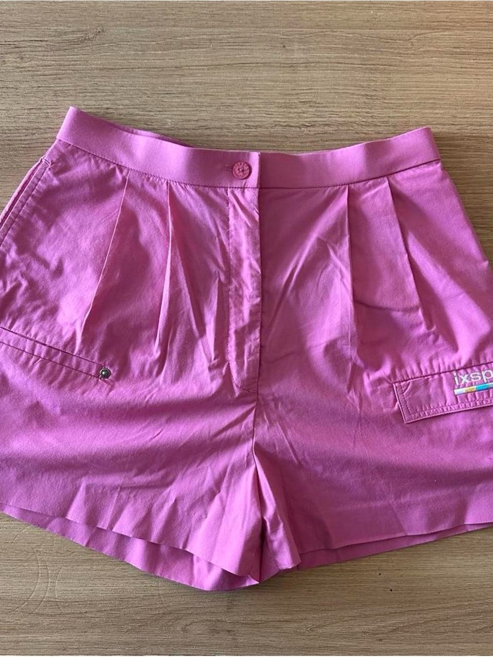 Pink High-Waist Pleated Women's Bermuda Shorts